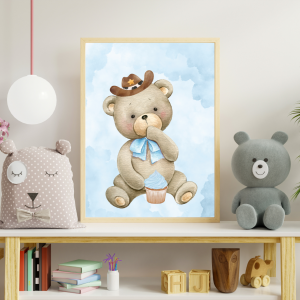 Bear with Muffin | Animal Print | Wall Art Poster | Nursery Decor