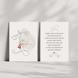 Set of 2 | Romantic Poem & Couple Up Close | Line Art Wall Poster