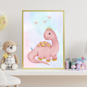 Pink Princess Dinosaur | Kid's Wall Art Poster | Nursery & Playroom