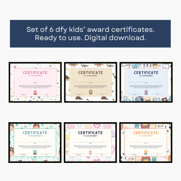 Children's Award Certificates of Achievement | Printable | Set of 6